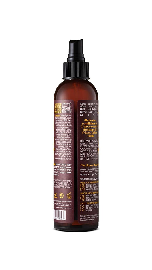 Uncle Funky's Daughter Thirsty Curls pump-action bottle ready to dispense moisture