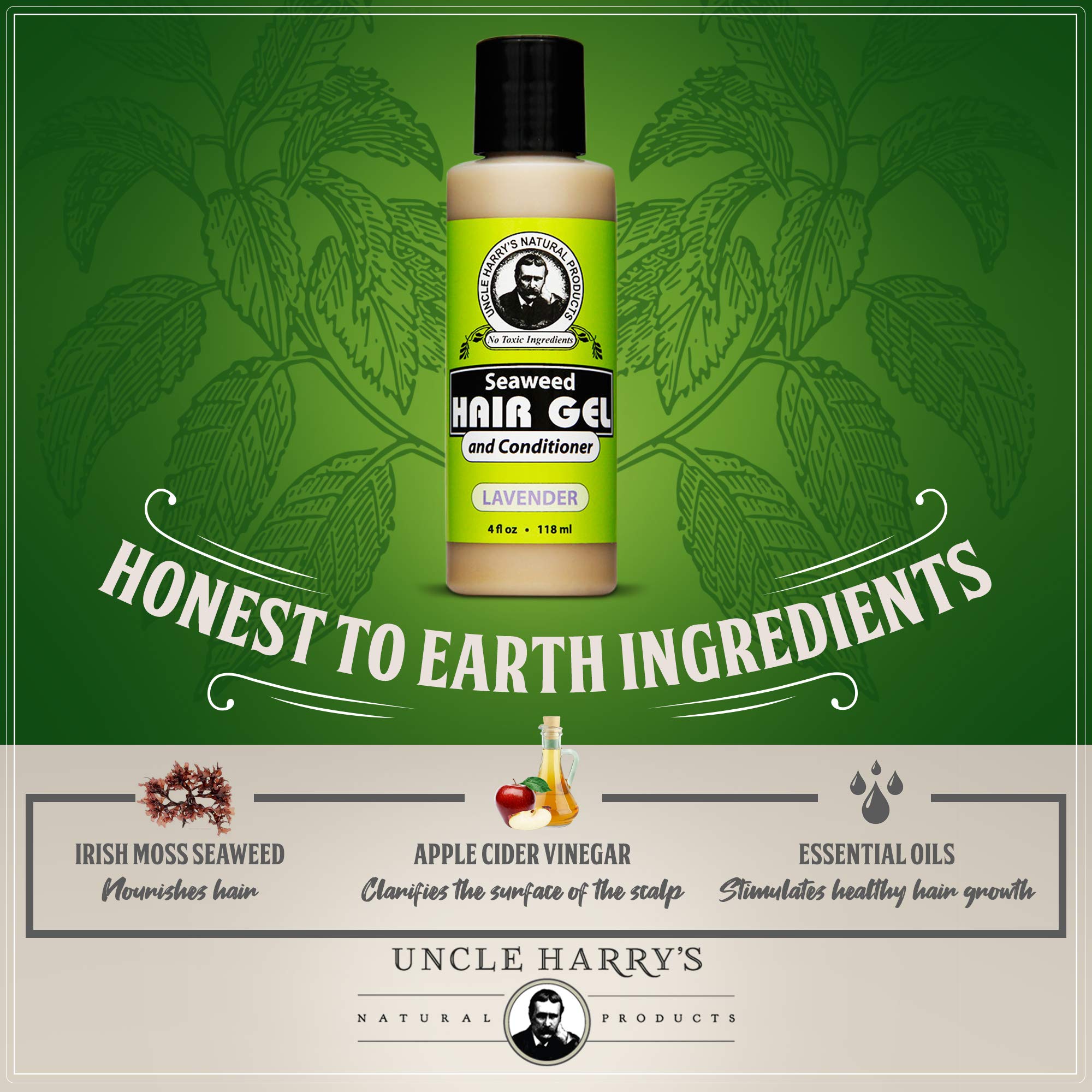 Uncle Harry's Pure Natural Ingredients label highlights vegan, gluten-free formulation.