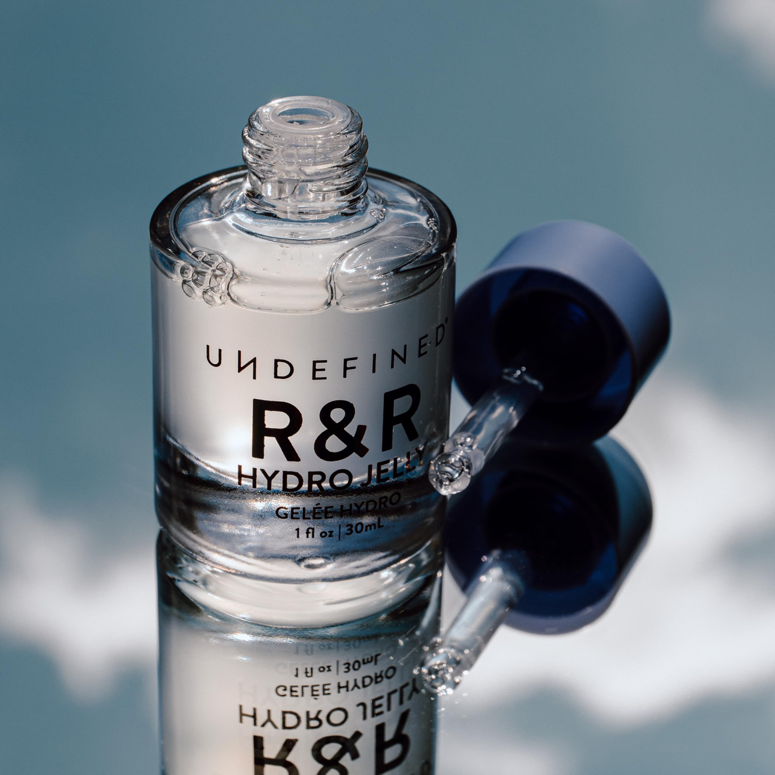 Undefined Beauty Hydro Jelly Serum bottle packaging highlights fragrance-free, hydrating care.