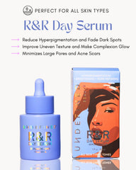 Undefined Beauty R&R Day Serum packaging box on a clean vanity.