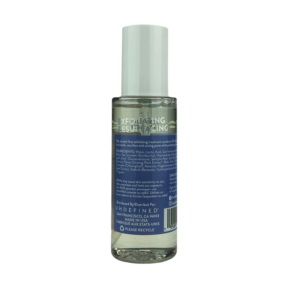 Undefined Beauty R&R exfoliator 3.3oz bottle shown on vanity