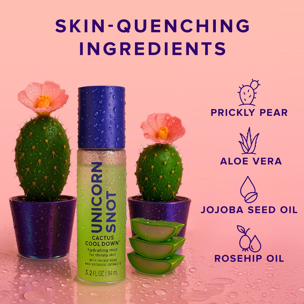 Unicorn Snot Cactus Cool Down calms redness after sun exposure.