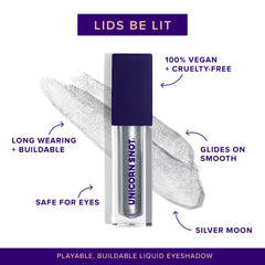 UNICORN SNOT Eyelighter silver swatch reveals rich metallic glow for daily looks.