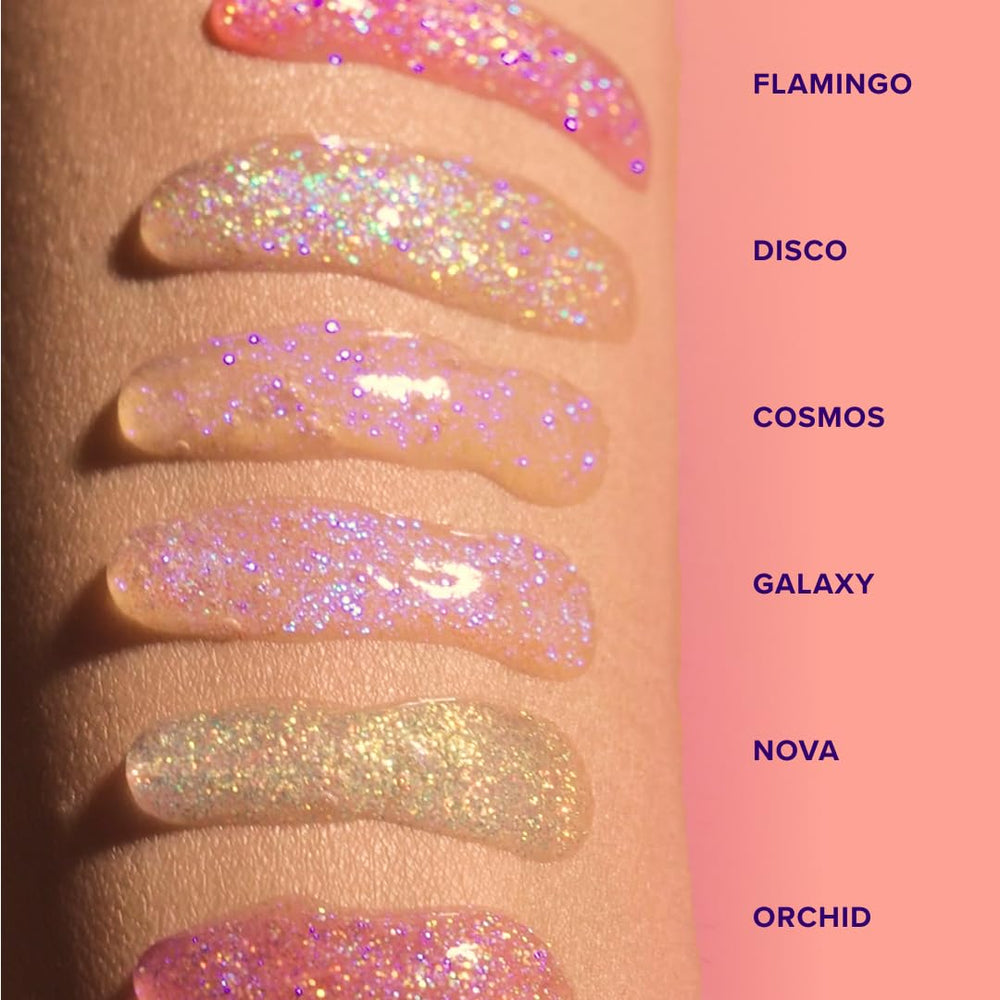 Unicorn Snot Glitter Boss gloss applied for a bold, shimmering look on lips.