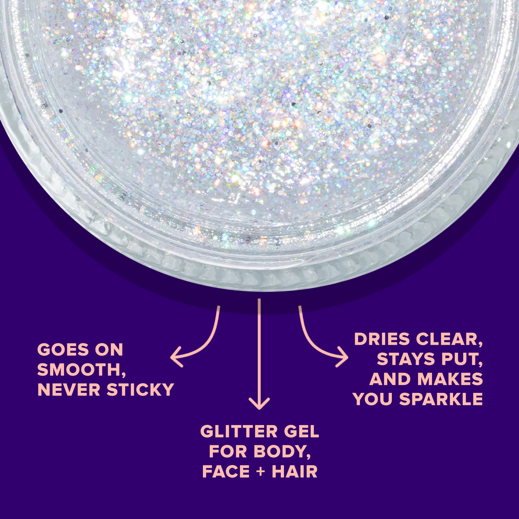 UNICORN SNOT glitter gel on cheeks provides luminous highlight.