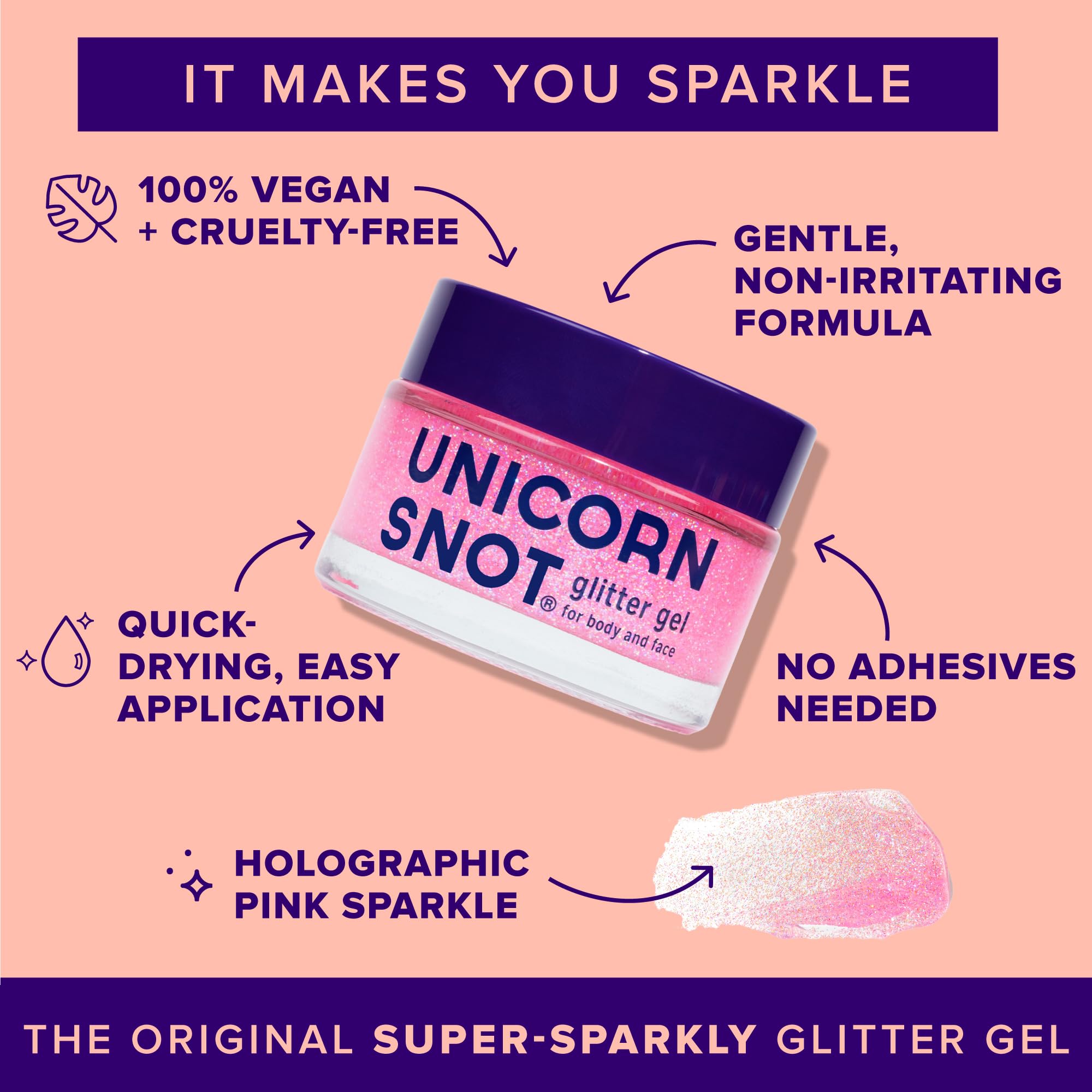 UNICORN SNOT glitter gel applied to the face for radiant eye and cheek accents