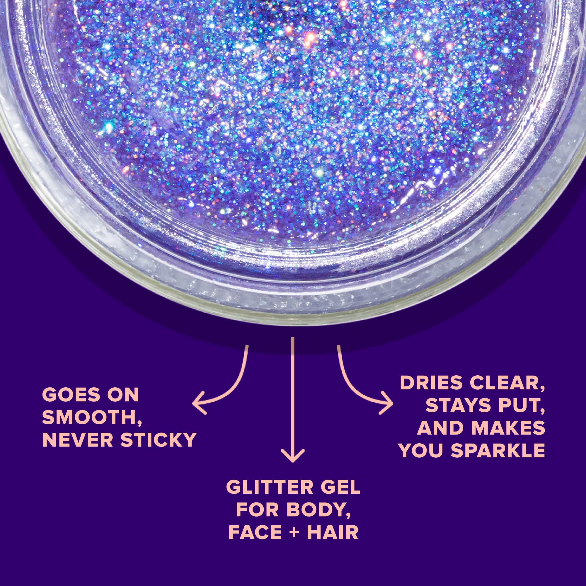 Shimmering gel used in hair styling for festival glow