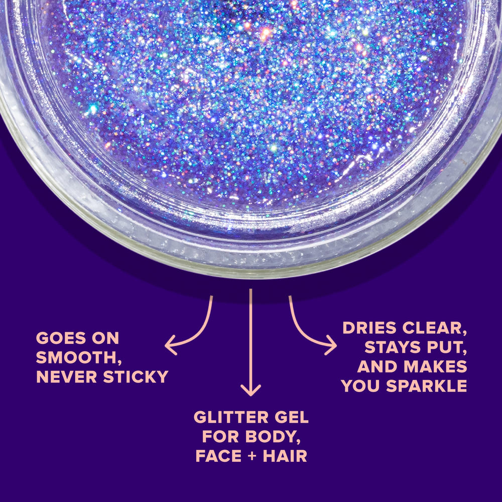 Shimmering gel used in hair styling for festival glow
