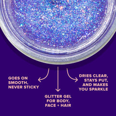 Shimmering gel used in hair styling for festival glow