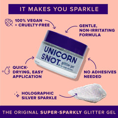 UNICORN SNOT glitter gel on eyes adds festival sparkle safely.