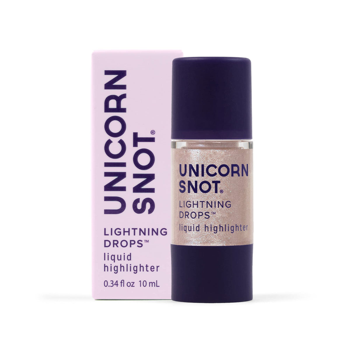 Unicorn Snot Lightning Drops bottle close-up showing buildable glow for face and body.