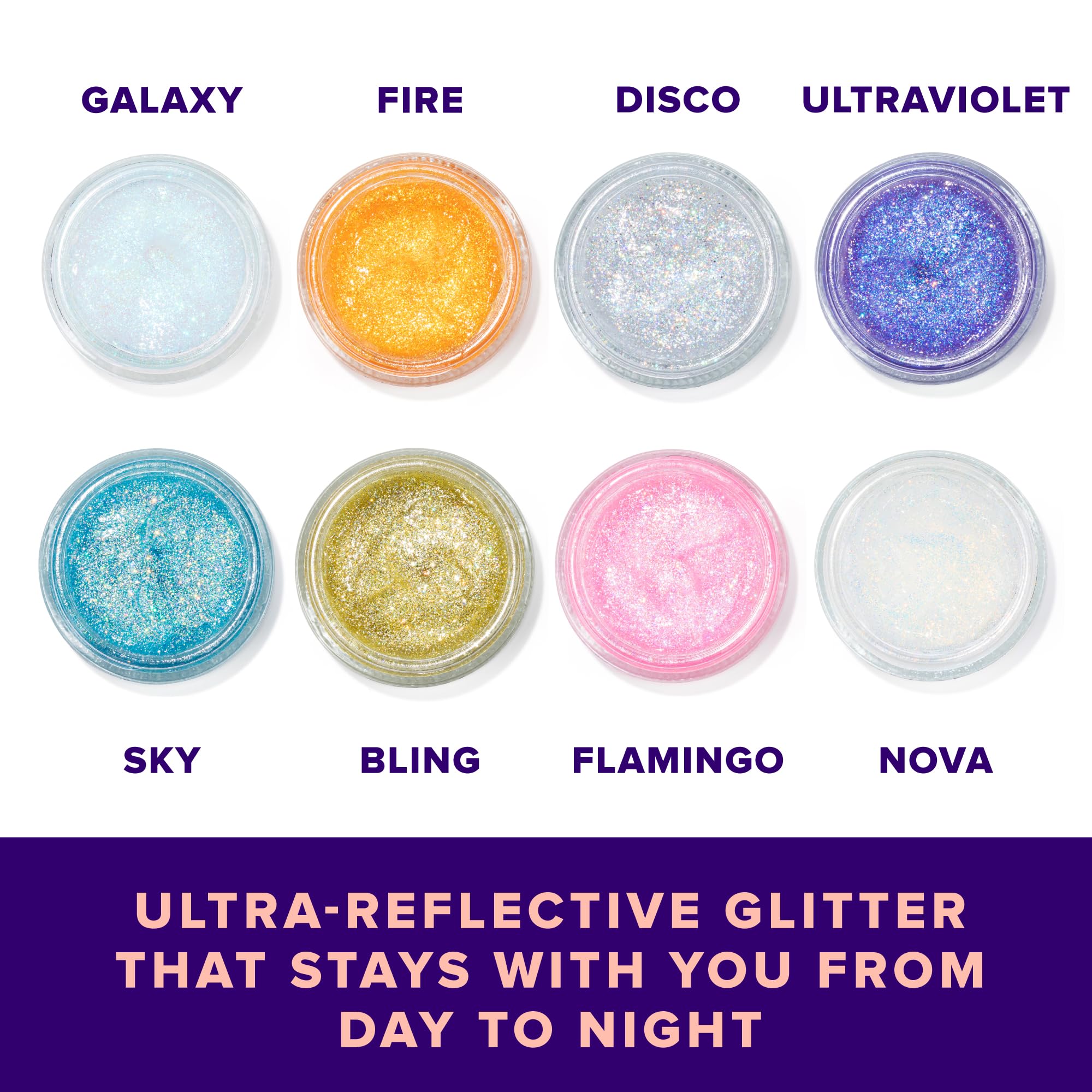 UNICORN SNOT silver glitter gel on skin offers long-lasting shine.
