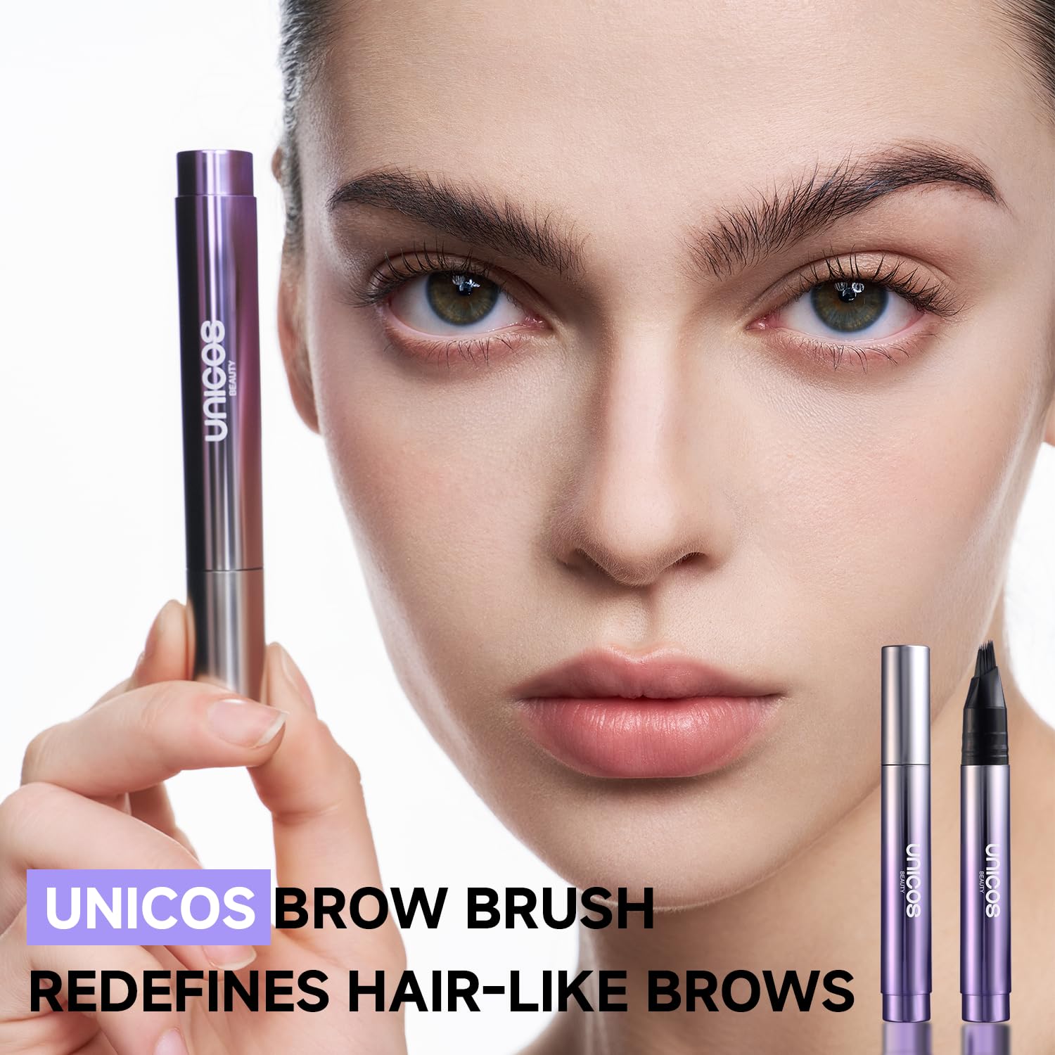 Unicos Eyebrow Pen self-feeding mechanism delivers smooth, consistent liquid flow for easy use.