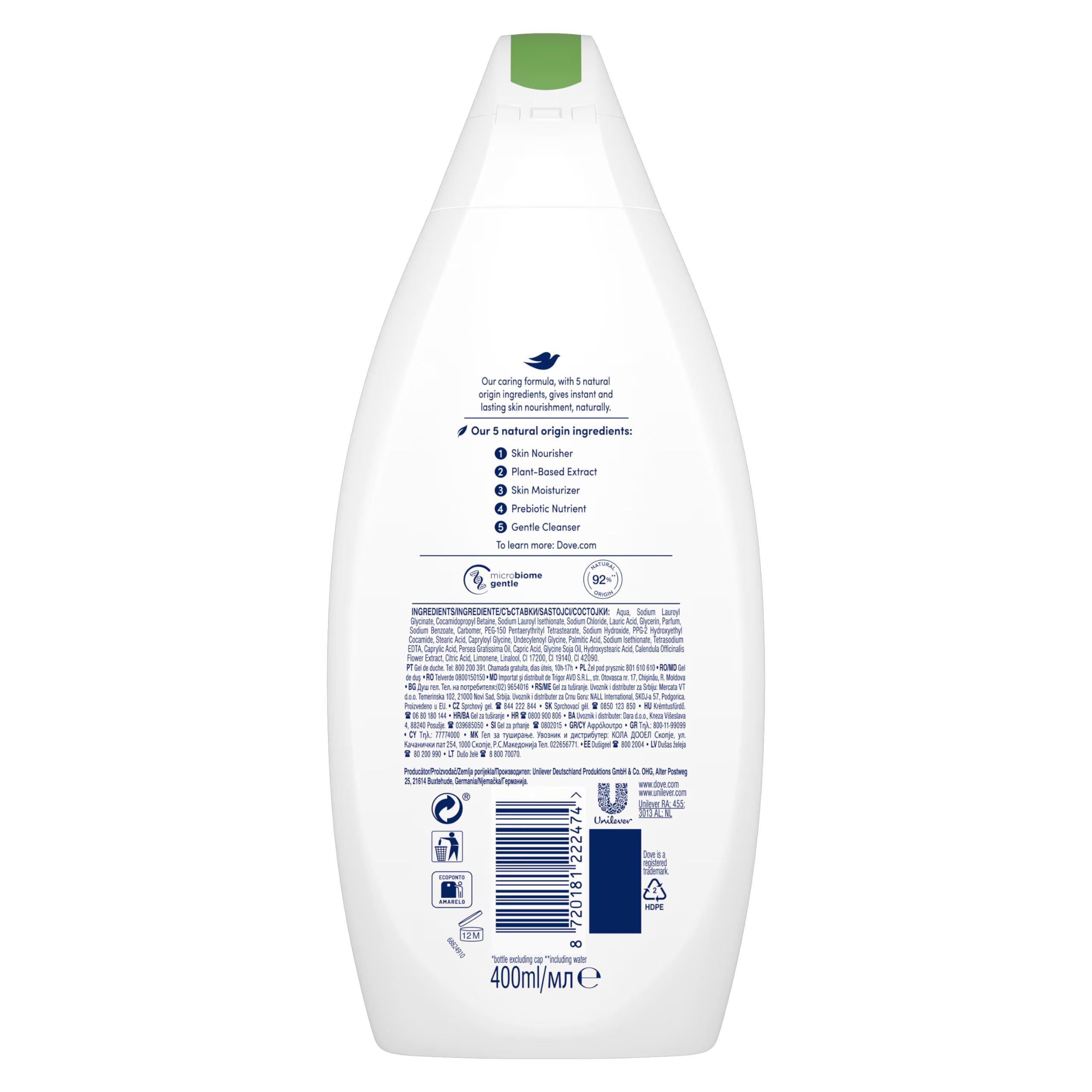 Unilever Body Wash label closeup shows trusted brand and purpose.