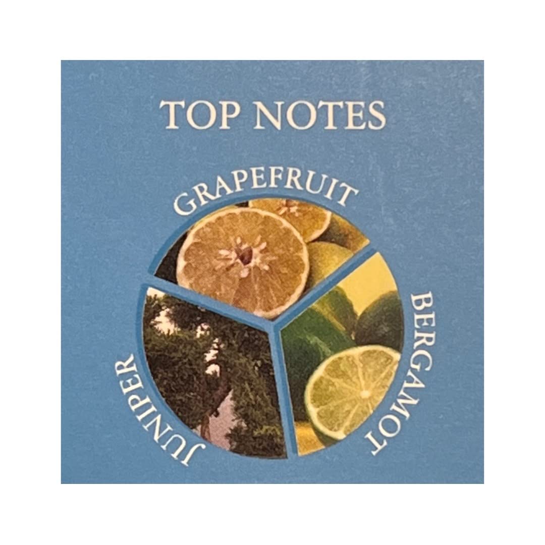 United Scents Blue Wonder top notes juniper evoke crisp outdoorsy vibes.
