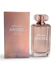 United Scents Shine Angel bottle on vanity showcasing premium design and long-lasting elegance.
