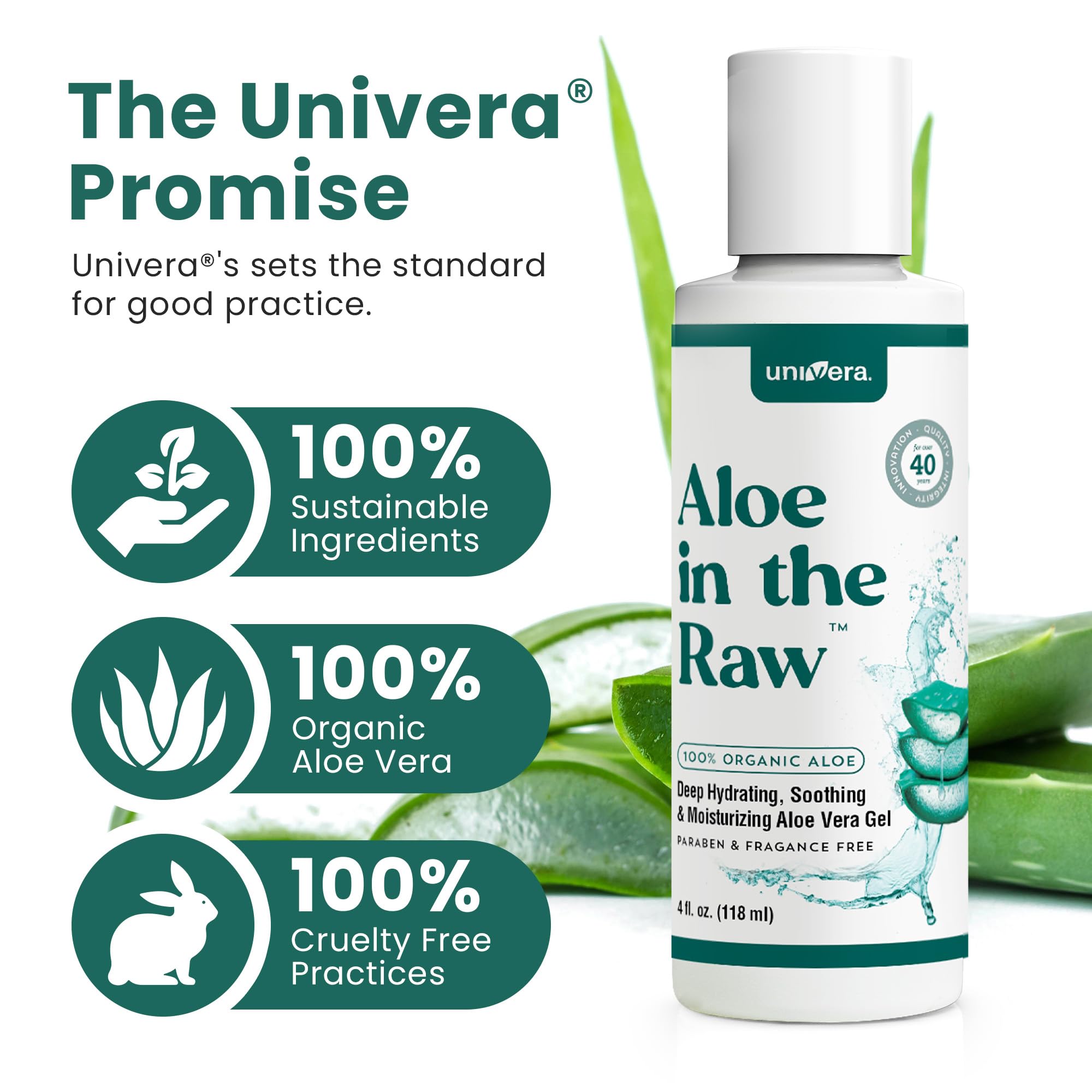 Univera Aloe in the Raw cruelty-free logo reflects ethical skincare commitments
