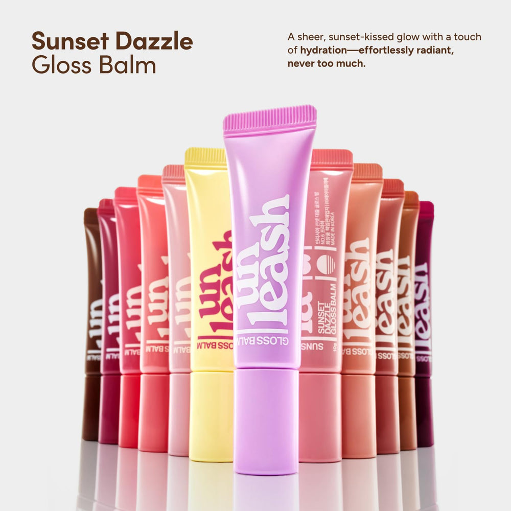 UNLEASHIA Sunset Dazzle Gloss Balm lip swatch with natural tint