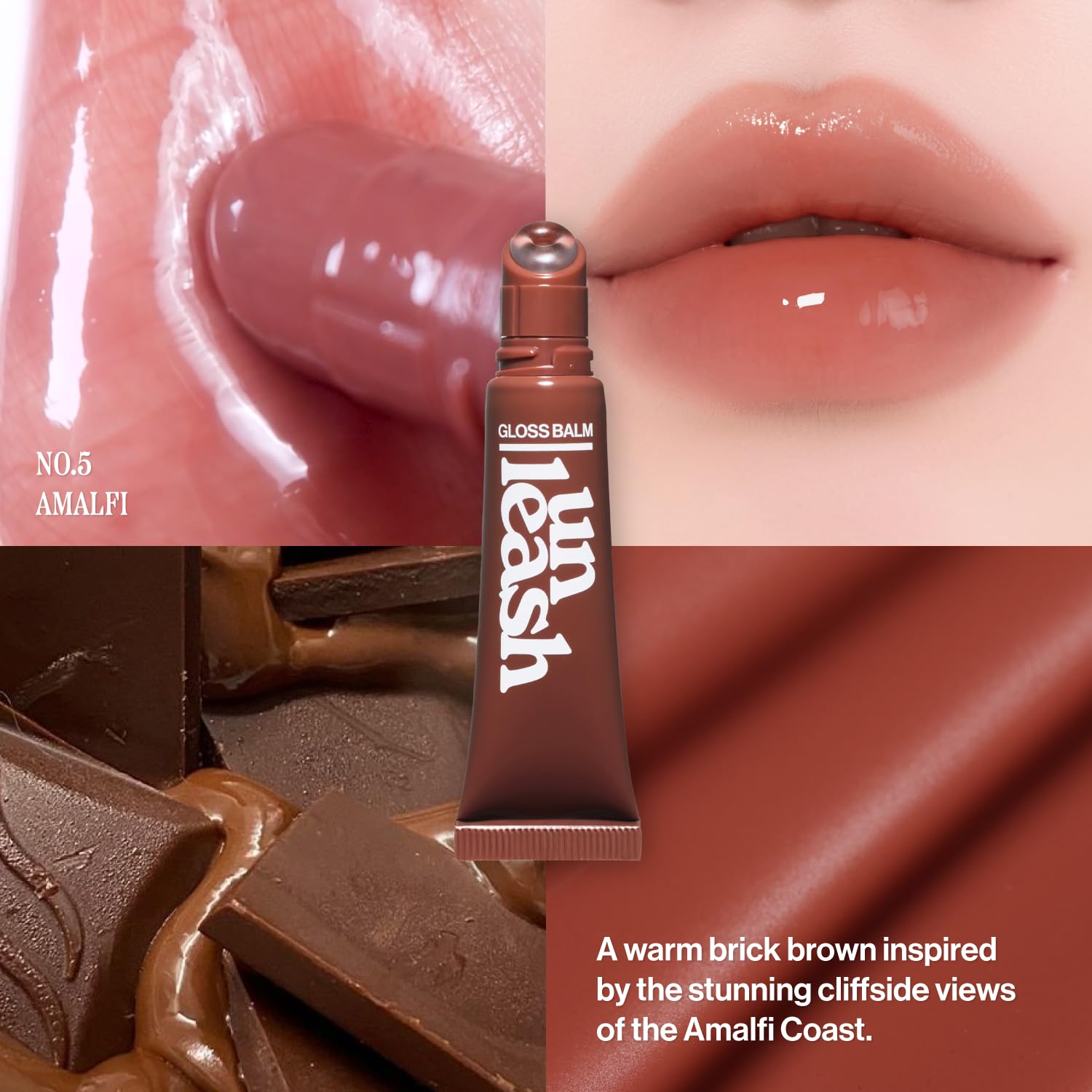 UNLEASHIA Sunset Dazzle No.5 Amalfi swatches reveal natural tinted shine for lips