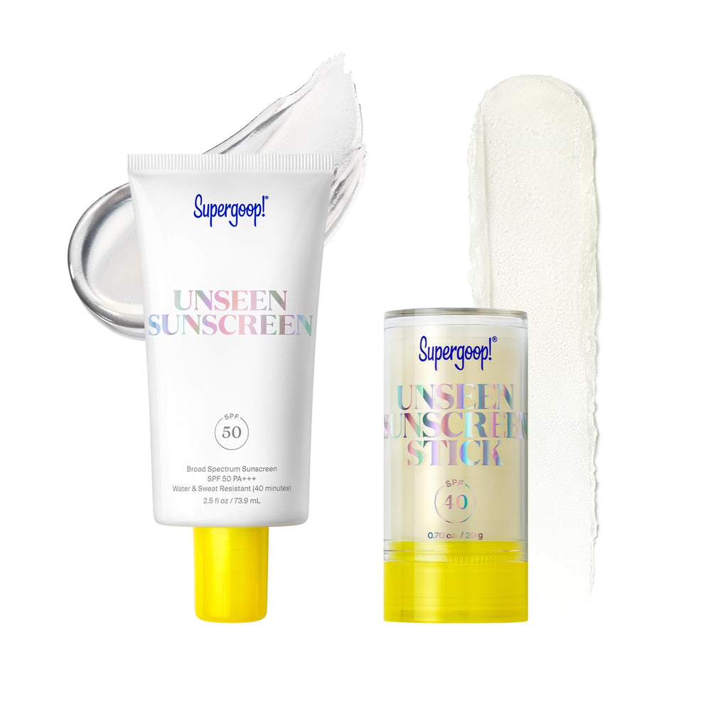 Unseen Sunscreen Broad Spectrum SPF50 bottle displayed with invisible, weightless protection.