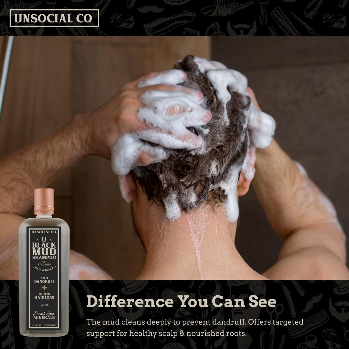 Unsocial Pomade shampoo closeup ingredients featuring biotin and keratin nourishment