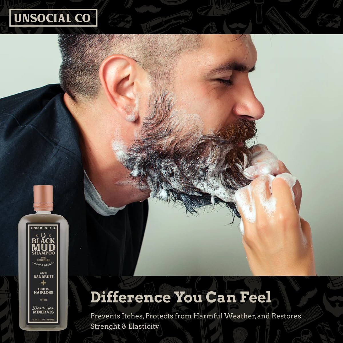 Unsocial Pomade shampoo hair and beard closeup showing stronger, healthier strands