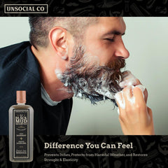 Unsocial Pomade shampoo hair and beard closeup showing stronger, healthier strands
