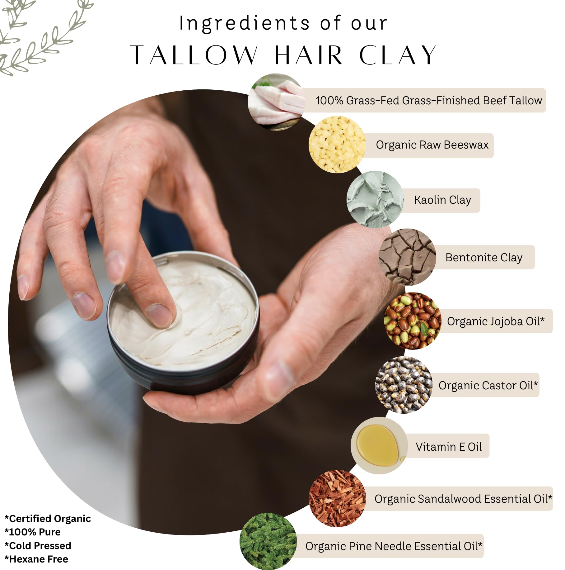 Untamed Organics Tallow Hair Clay jar shows the natural formula with medium hold and natural finish.