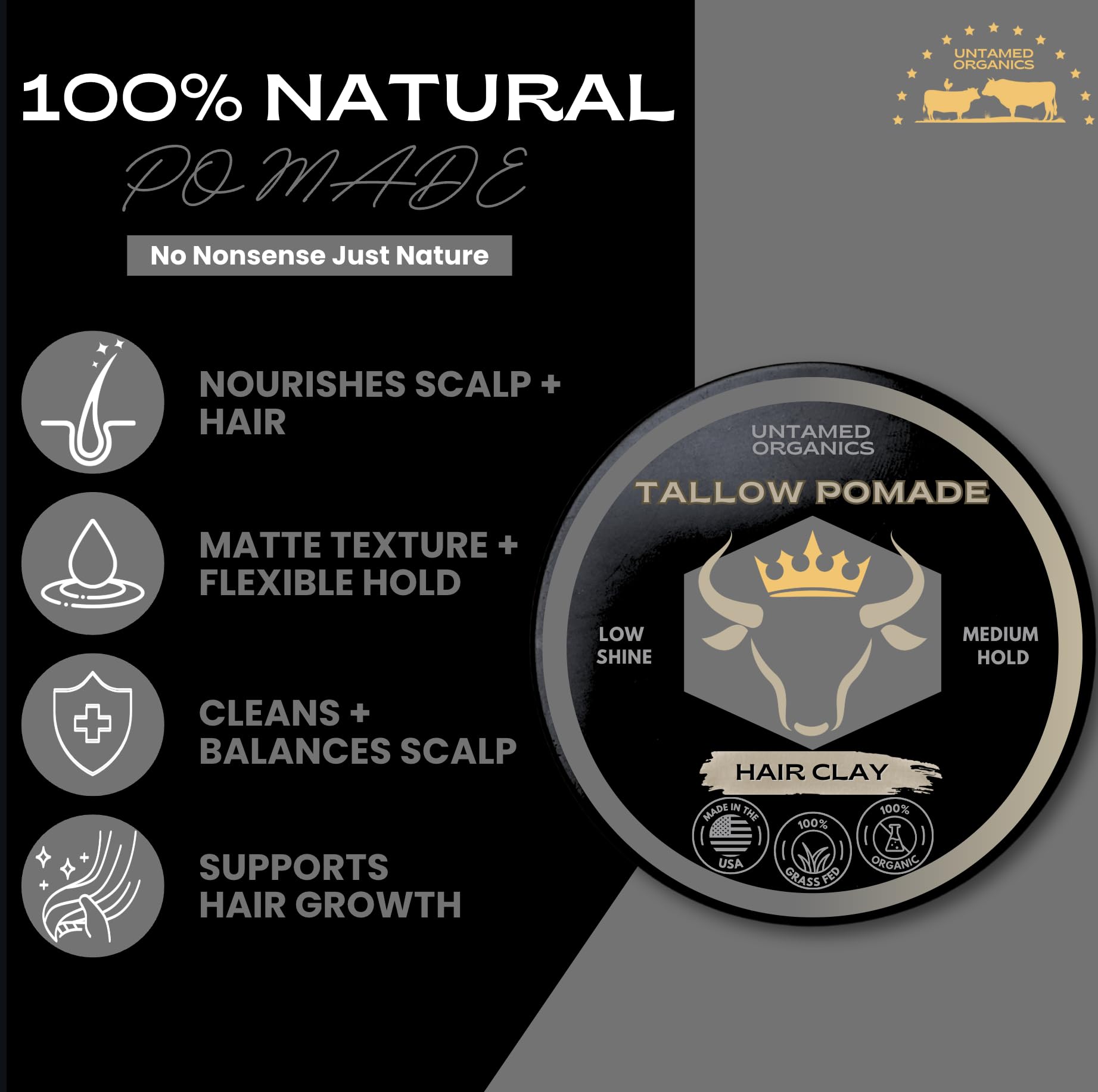 Close-up of Untamed Organics Tallow Hair Clay texture reveals flexible hold and matte finish.