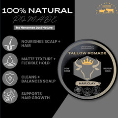Close-up of Untamed Organics Tallow Hair Clay texture reveals flexible hold and matte finish.
