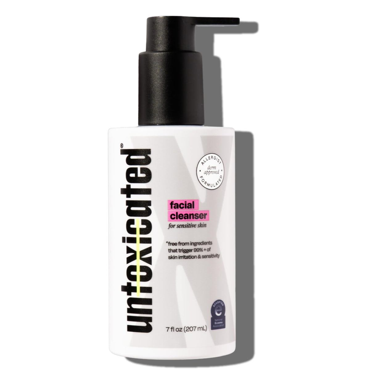 Untoxicated Face Wash bottle front view highlights gentle, fragrance-free cleansing.
