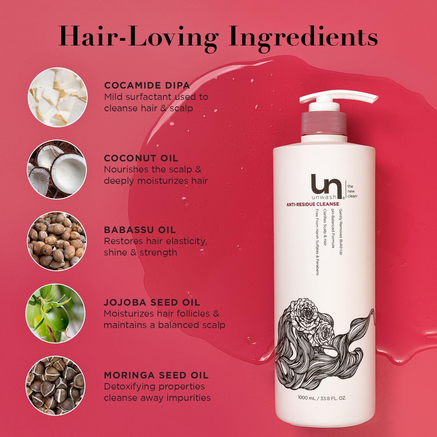 Unwash Anti-Residue Cleanse sulfate-free formula supports healthier scalp and hair.