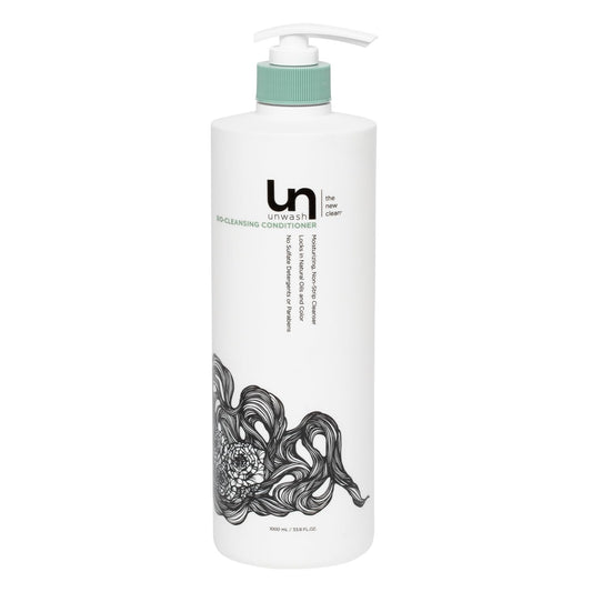 Unwash Bio-Cleansing Conditioner bottle highlights gentle cleansing and curling hydration.