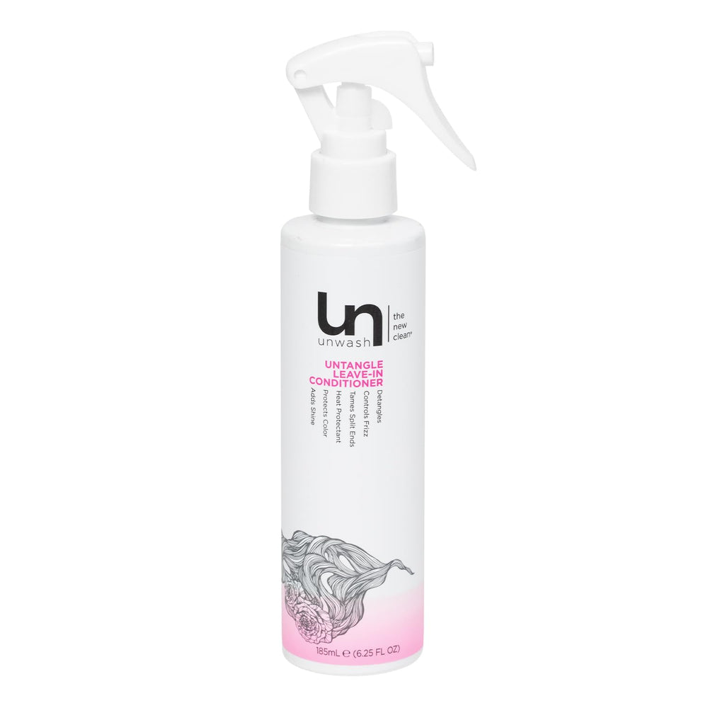 Unwash Untangle bottle pour showing easy detangling and hydration