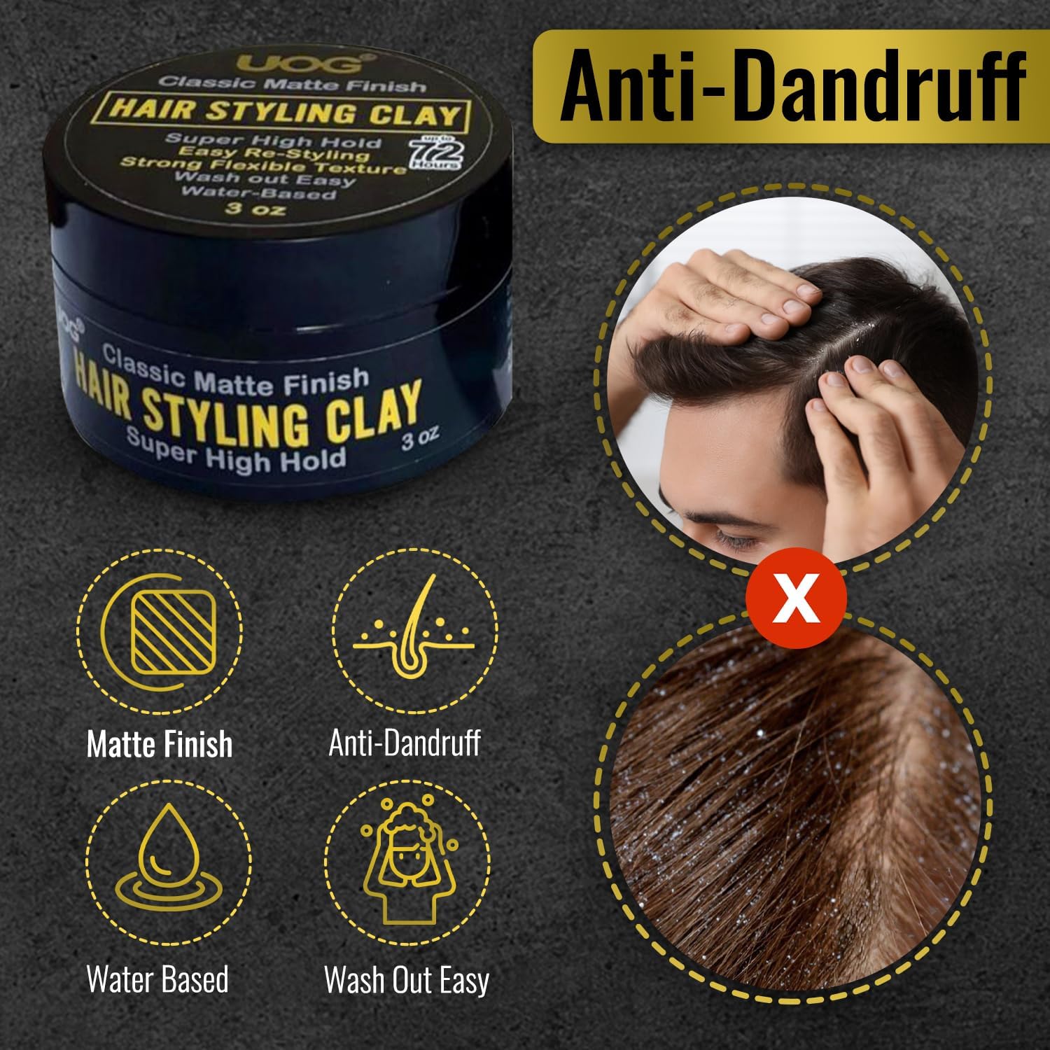 UOG clay matte finish on hair for clean, natural look