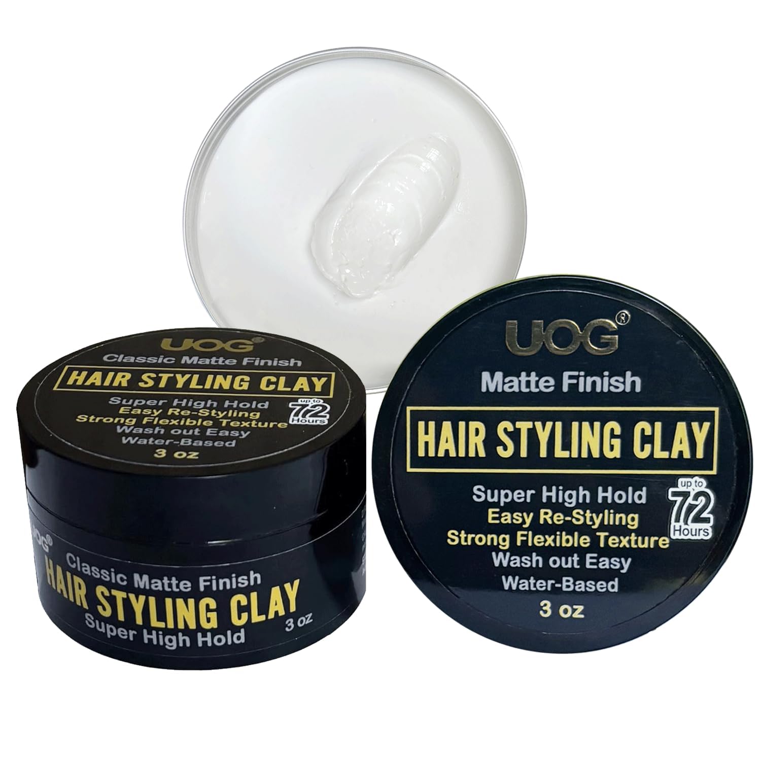UOG hair styling clay packaging front showing compact design for on-the-go styling