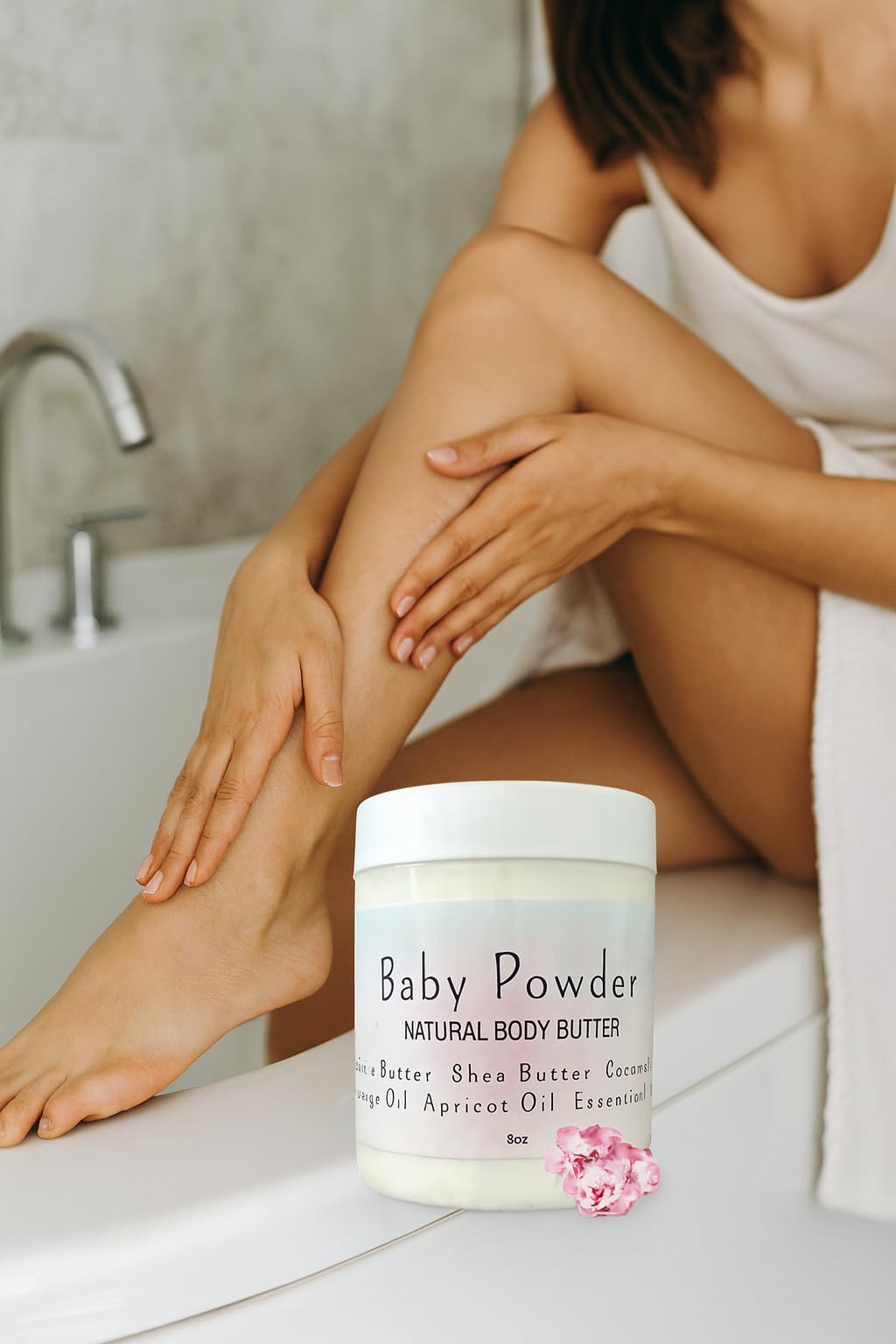 Uplift Us body butter texture spread on hands demonstrating deep moisture