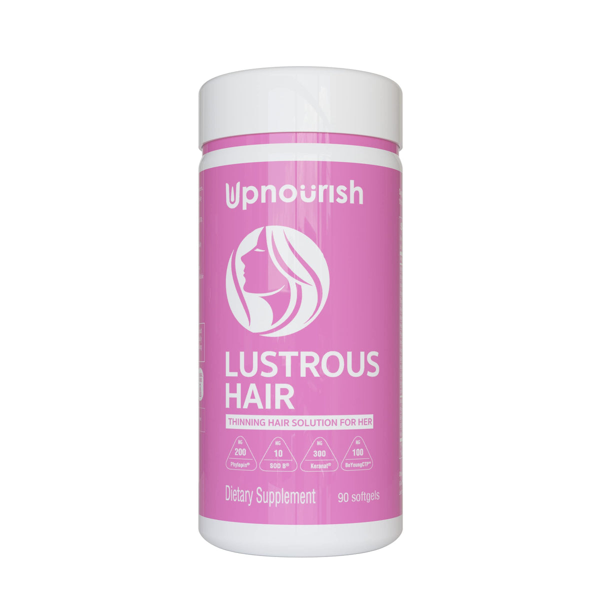 UpNourish hair growth vitamins bottle promoting fuller, healthier hair