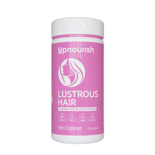 UpNourish hair growth vitamins bottle promoting fuller, healthier hair