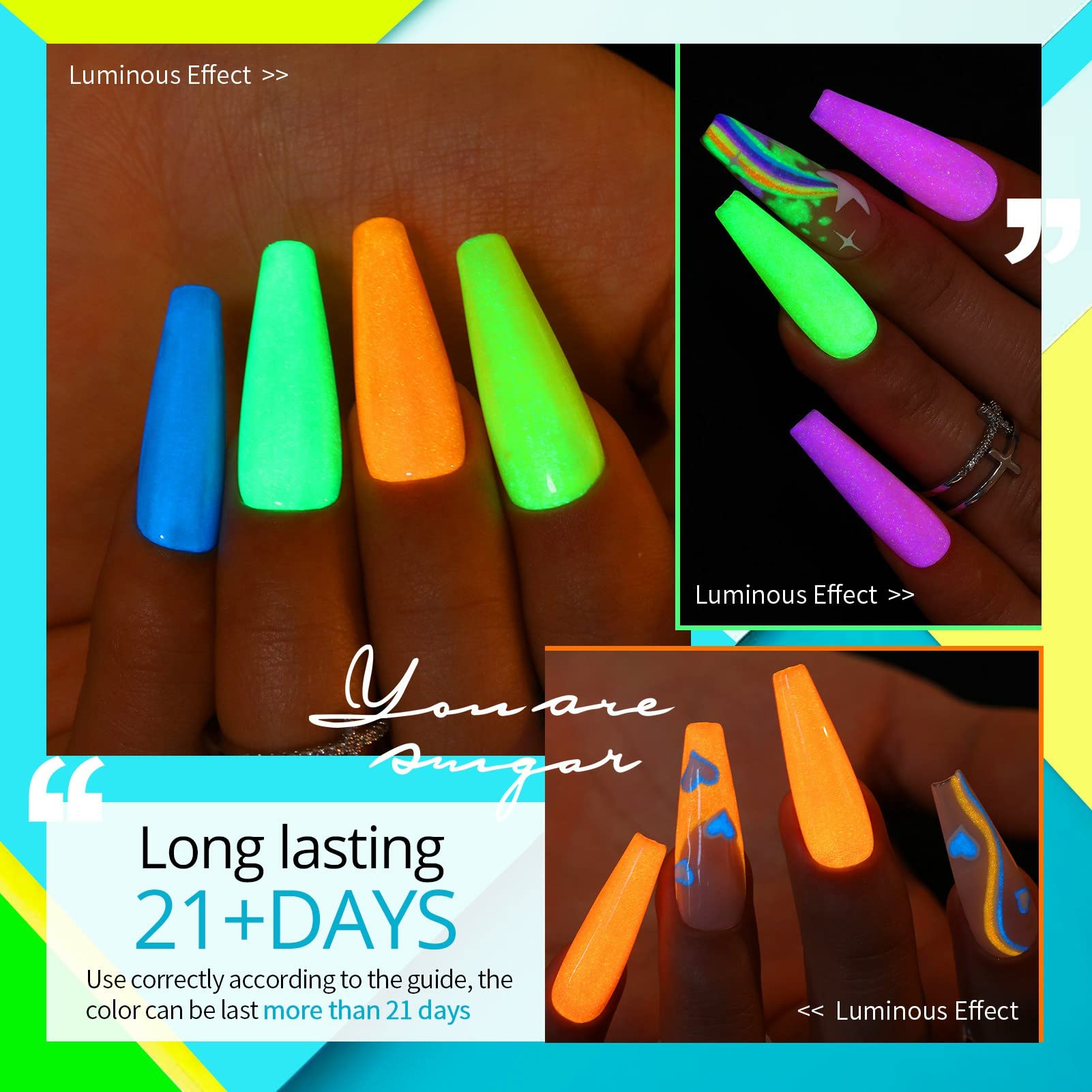 UR SUGAR Glow in the Dark blue neon polish for vibrant accents.