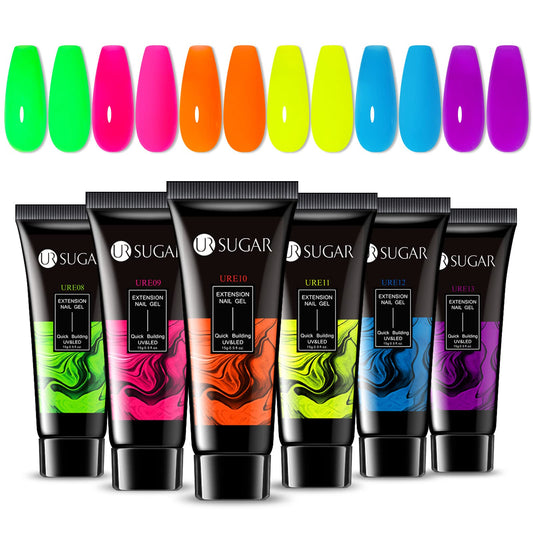 UR SUGAR Neon Poly Extension Gel Set shown in the gift box for six colors.