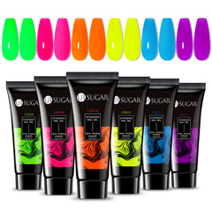 UR SUGAR Neon Poly Extension Gel Set shown in the gift box for six colors.