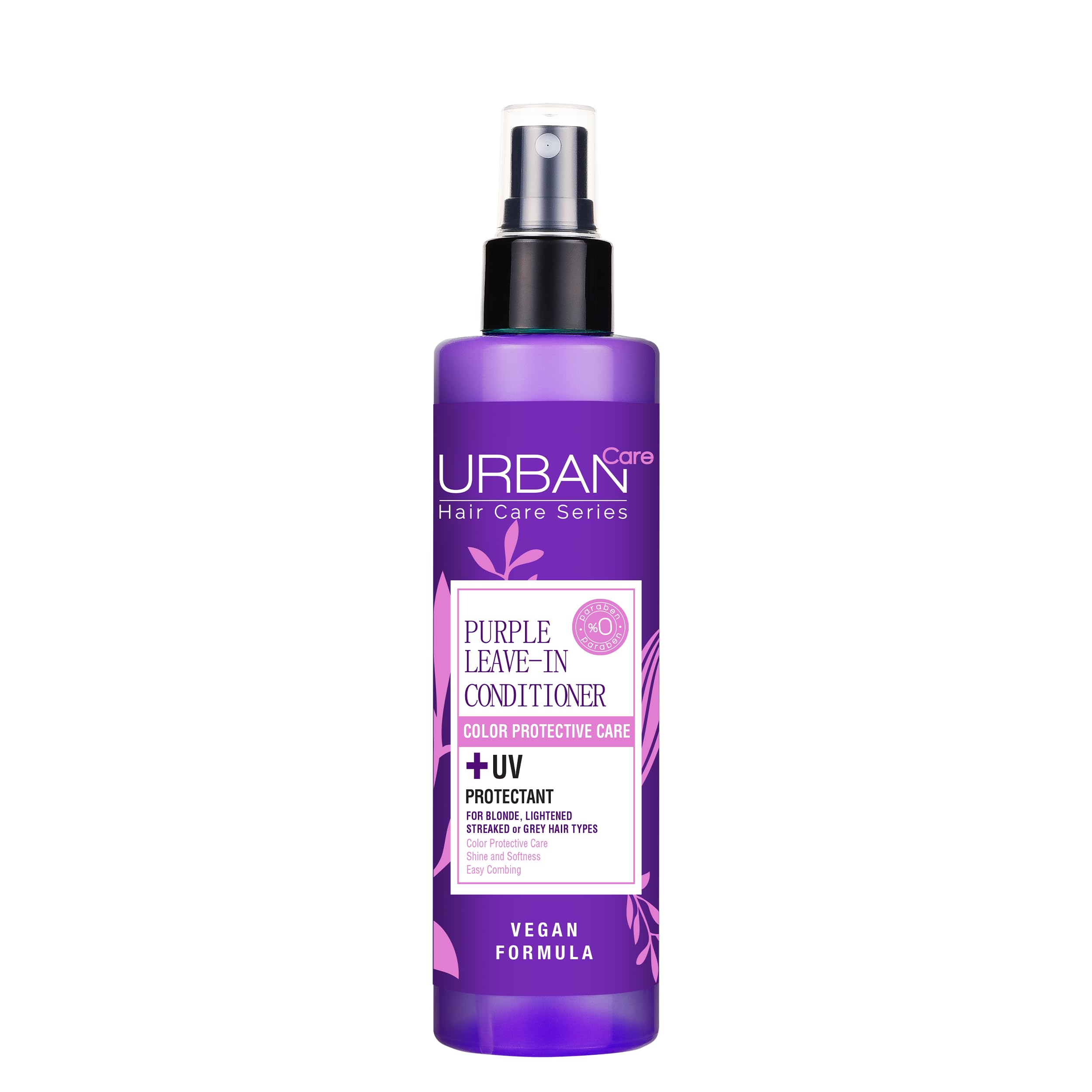 Urban Care Purple Leave-In Conditioner Spray 2-Phase bottle counters brassiness while smoothing hair