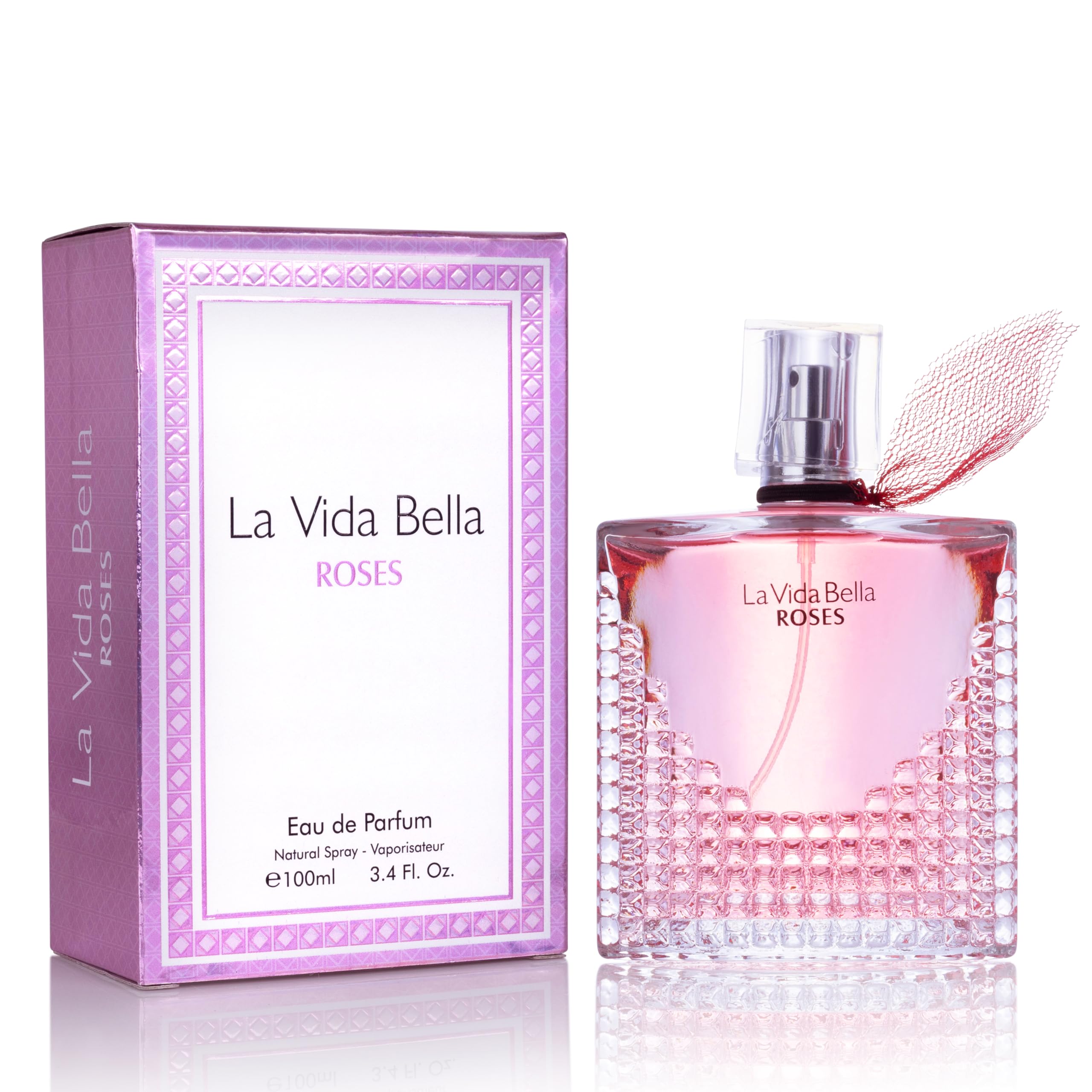 Urban Collection La Vida Bella Roses bottle front highlights a floral amber scent for daily wear