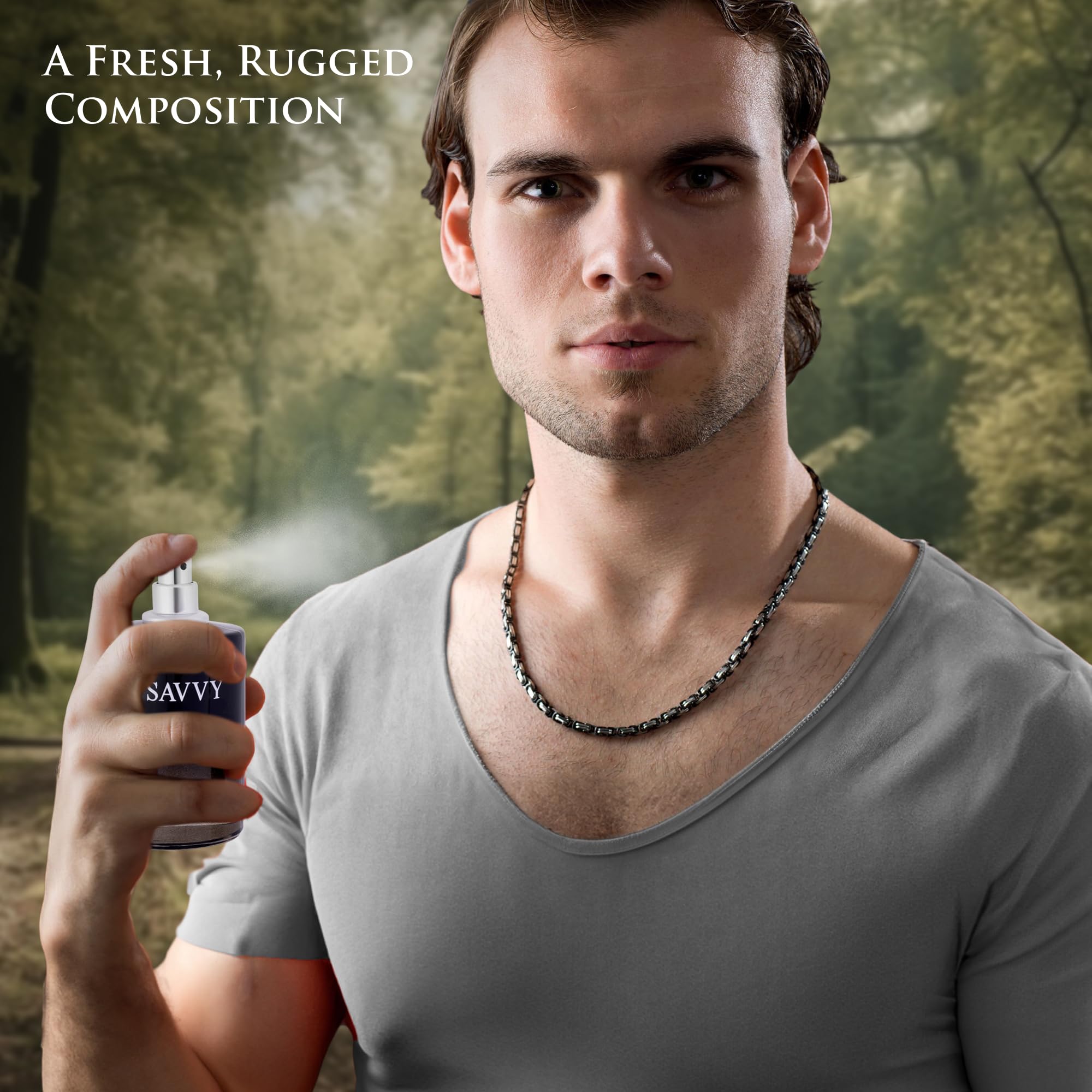 Urban Collection Savvy for Men fragrance pour captured mid-spray