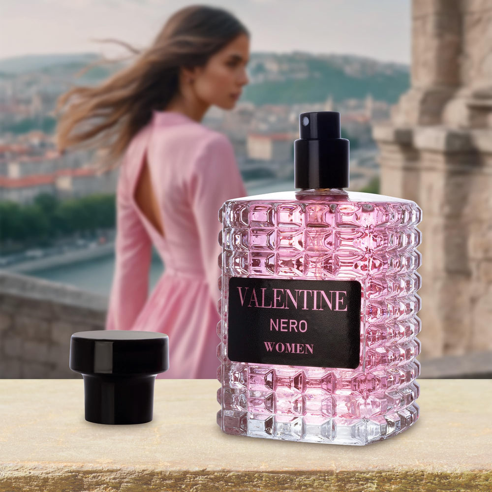 urban collection valentine 100ml bottle, modern fragrance design on display