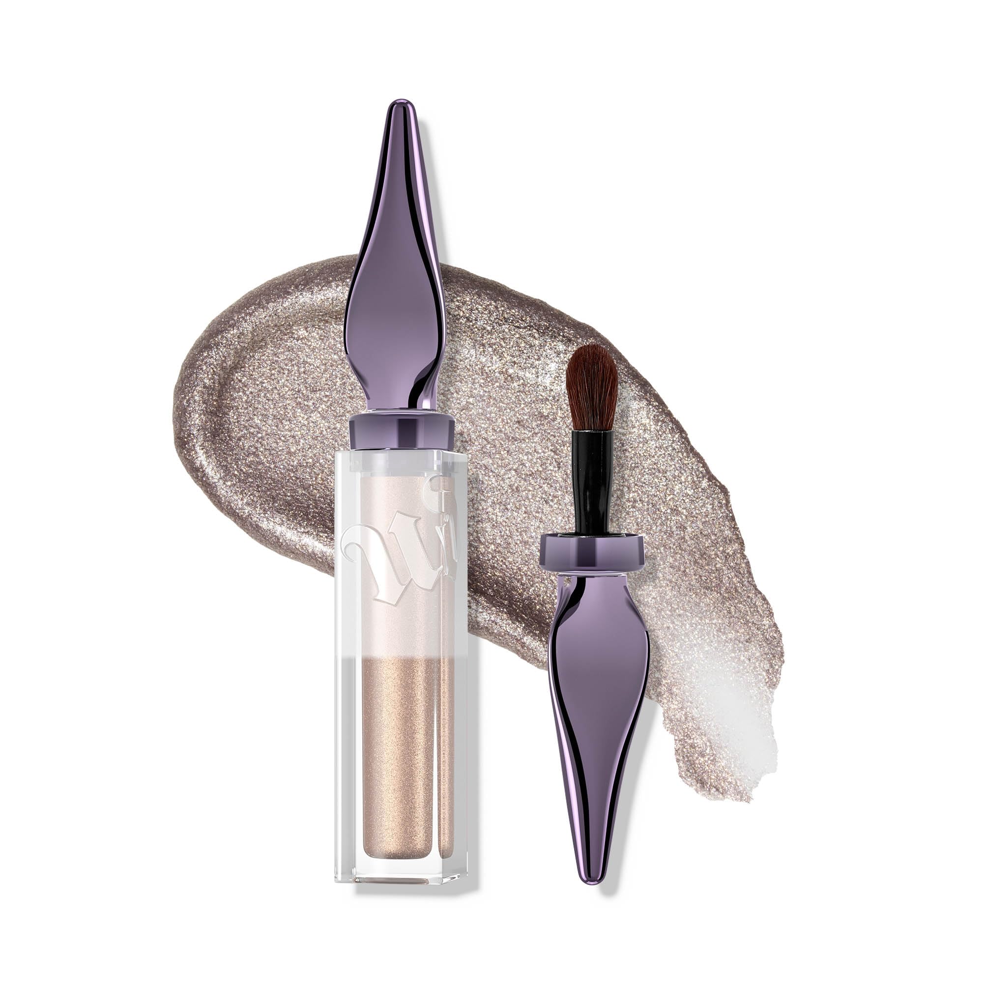 Urban Decay 24/7 Glaze-On in Silver Spooning swatch showing sterling shimmer for the lid