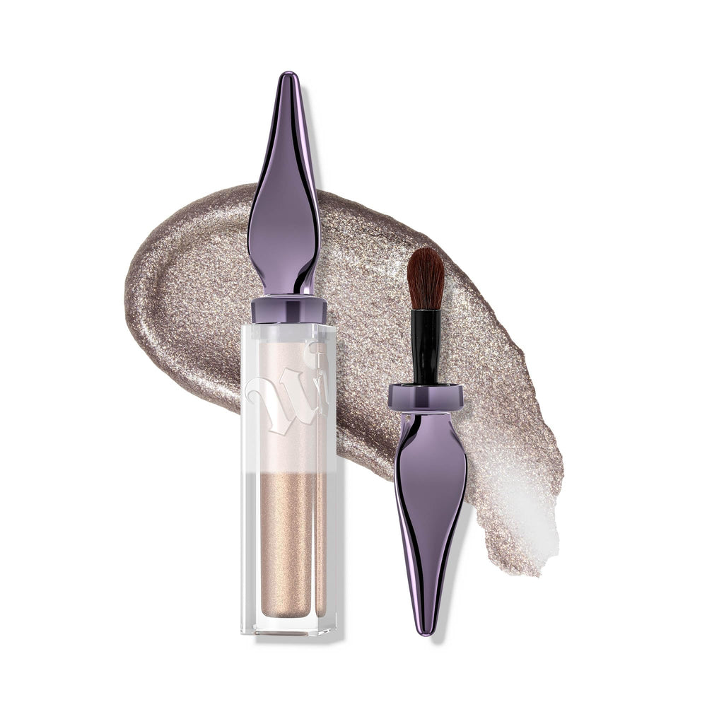 Urban Decay 24/7 Glaze-On in Silver Spooning swatch showing sterling shimmer for the lid