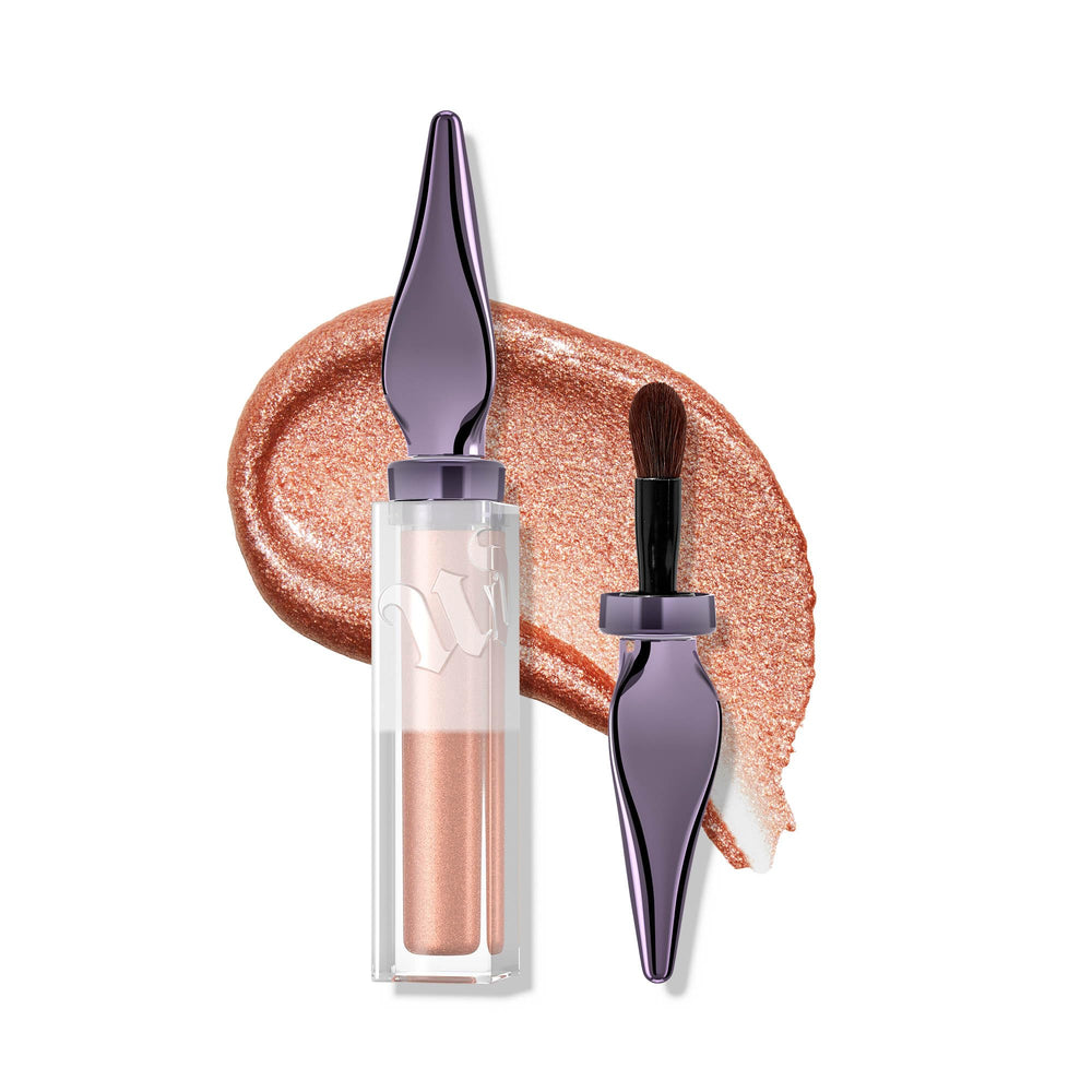 URBAN DECAY 24/7 Glaze-On Sugar Twist rose gold shimmer bottle showing all-day wear potential
