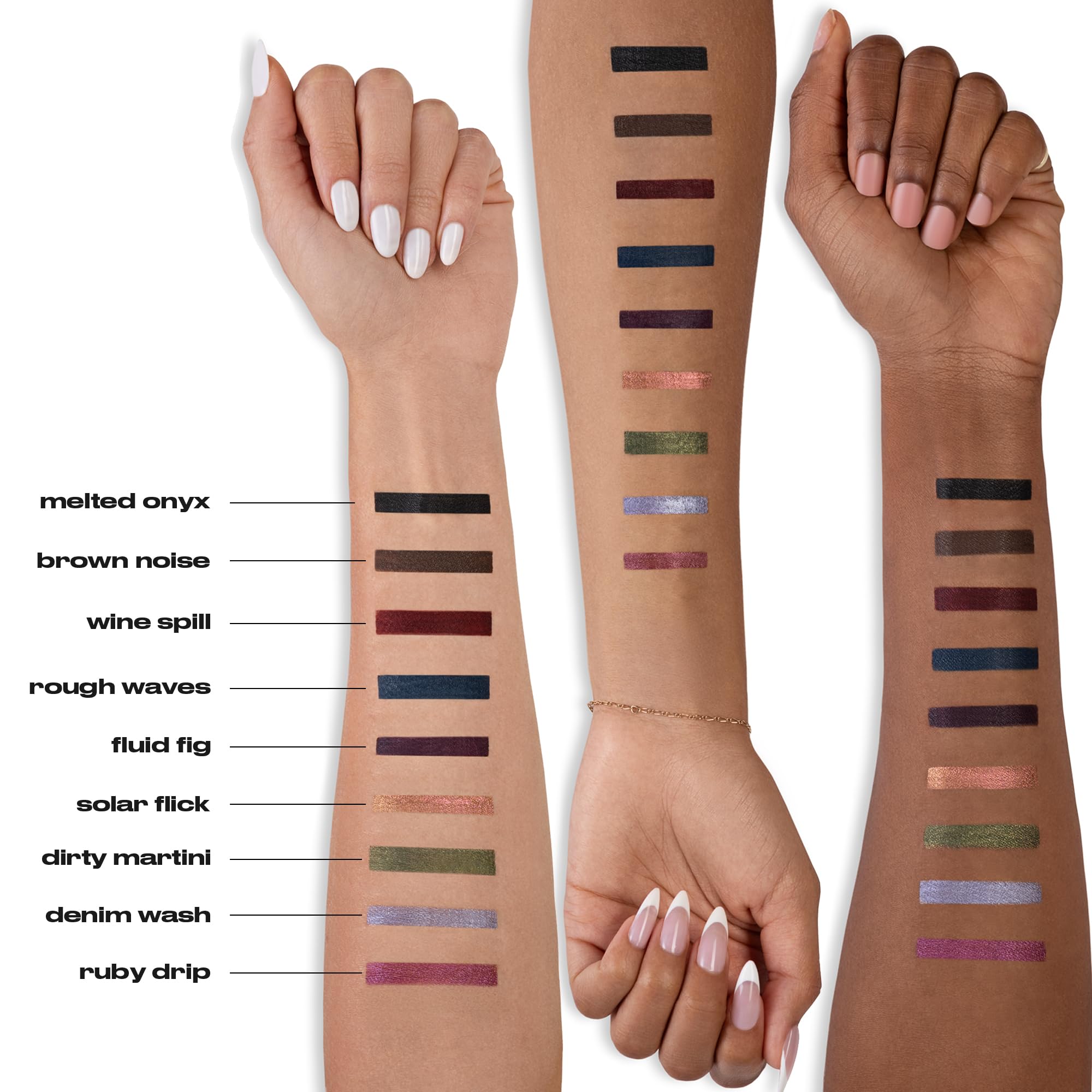 Urban Decay 24/7 Liquid Stick Fluid Fig shade swatches show rich dark plum depth.